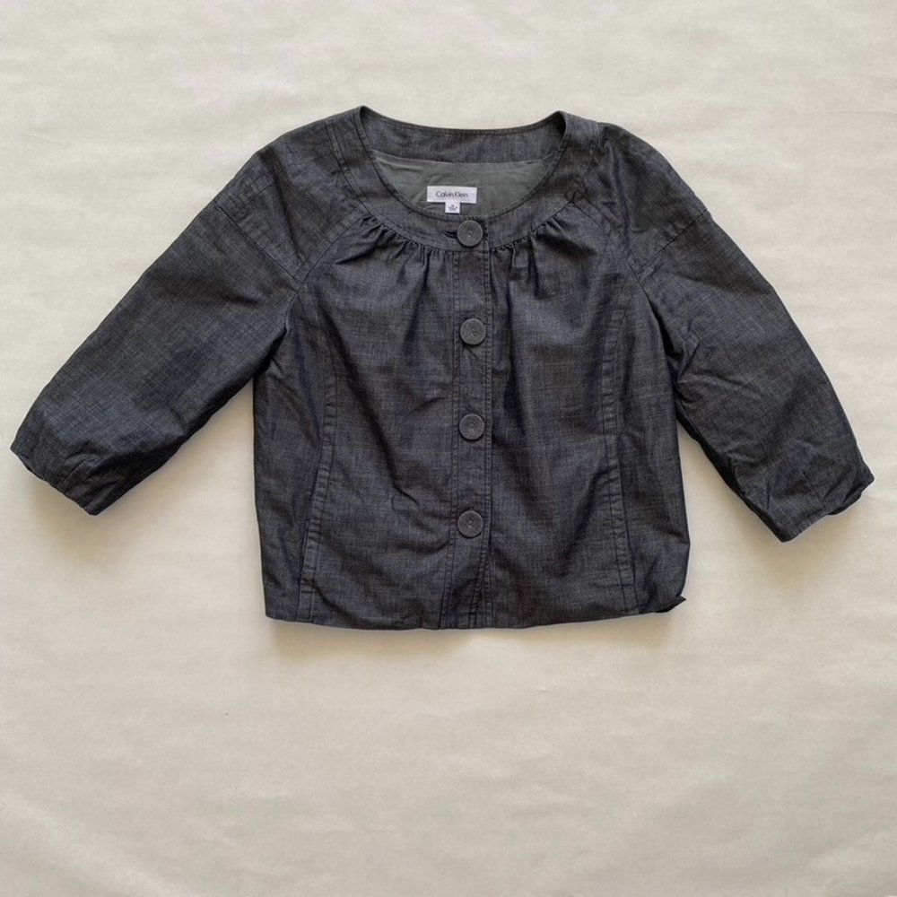 Calvin Klein Lightweight Cotton Charcoal Gray Short Swing Coat Size Medium
